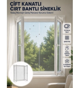 Çift Kanatlı Cırt Bantlı Pencere Sinekliği Kolay Montajlı Beyaz File