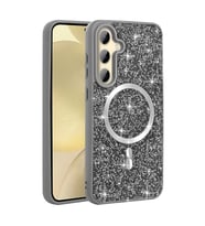 Galaxy S24 FE Kılıf Pırlanta Tasarımlı M-safe Şarj Özellikli Mozaik Silikon Kapak (Gri)
