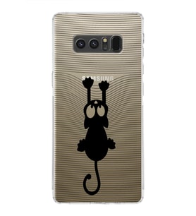 Samsung Galaxy Note 8  Kamera Korumalı Kapak Çizgi Kedi Tasarımlı  Şeffaf  Kılıf