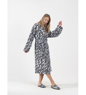 Zebra Desen Şalyaka Bornoz %100 Pamuklu Zebra Baskılı-S/M