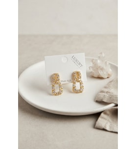 Zirkon Taşlı Gold Renk Pirinç Vintage Kadın Küpe TJ-BKP12108