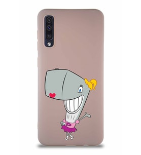 Samsung Galaxy A50S Soft Premier Kapak Pearl Yengeç Tasarımlı Silikon Kılıf - Pudra (Şeffaf)