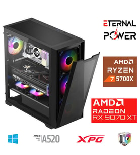 ETERNAL POWER RYZEN 7 5700X 32G DDR4 1TB M.2 RX9070XT A520 M750W (Siyah)