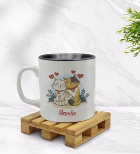 BK Gift Kişiye Özel Sevimli Çiftler Tasarımlı İçi Siyah Renkli Kupa Bardak Model 6