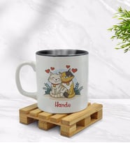 BK Gift Kişiye Özel Sevimli Çiftler Tasarımlı İçi Siyah Renkli Kupa Bardak Model 6