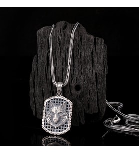 925 Ayar Gümüş Kurt Motifli Unisex Model Kolye (Gri)