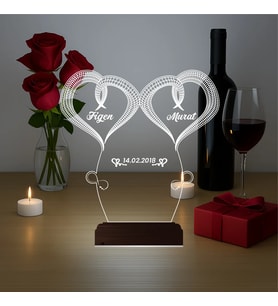 Luvivia Kalp Sevgiliye Hediye Kişiye Özel 3D Lamba - Masa Gece Lambası