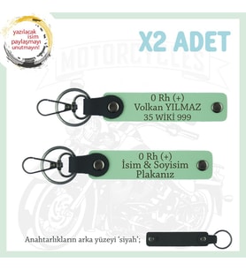 Efsane Motorculara Özel, İsim Plaka ve  0 Rh (+) Yazılı Anlamlı Hediye x2' li Anahtarlık, Yeşil-Syh (Çok Renkli)