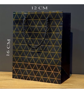 Siyah Geometrik Desenli Mini Boy Karton Hediye Çantası