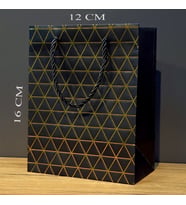 Siyah Geometrik Desenli Mini Boy Karton Hediye Çantası