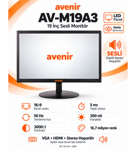 Avenir AV-M19A3 19 İnç LED Monitör – Dahili Stereo Hoparlör