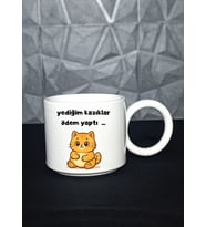 Baskılı Seramik  Latte Kahve Kupa Bardak (Doğal Beyaz)