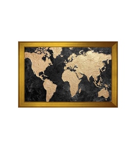 Dünya Haritası Soyut Motifli Kanvas Tablo 80 x 110 cm Gold Çerçeve