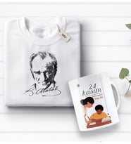 BK Gift Kişiye Özel Öğretmenler Günü Tasarımlı Kupa Bardak ve Atatürk Baskılı Tişört Hediye Seti- 2-6, Öğretmene Hediye, Öğretmenler Günü, 100. Yıl Hediyesi