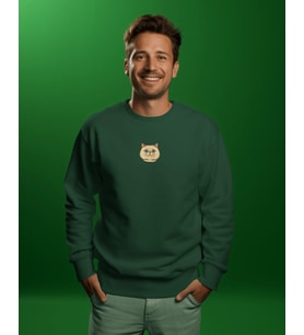 Erkek Ragdoll Kedisi Desenli Sweatshirt – Minimal Göğüs Baskılı, Rahat Kesim (Koyu Yeşil)
