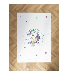 MEKTA HOME BEBEK VE ÇOCUK ODASI Renkli Unicorn Desenli Beyaz Halı