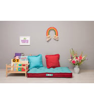 %100 Organik Yatak, Fransız Tarzı El Yapımı Bebek ve Çocuk Yatağı, Dekoratif Minder / Çift Renk Bordo-Mavi 60x120x15 cm