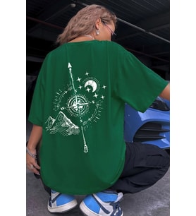 Unisex Pusula Baskılı T-shirt (Yeşil)