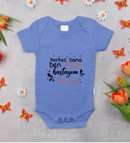 BK Kids Kişiye Özel Teyzeme Hastayım Tasarımlı Mavi %100 Pamuklu Kısa Kol Bebek Body Zıbın, Yeni Doğan Bebek Hediyesi