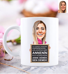 BK Gift Kişiye Özel Anne Demek Sen Demek Karikatürlü Beyaz Kupa Bardak