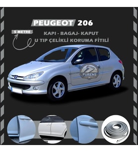 Peugeot 206 Oto Araç Kapı Koruma Fitili 5metre Parlak Gri Renk