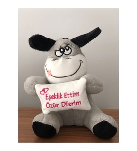Sevimli Eşek Peluş Eşeklik Ettim Özür Dilerim 25 cm Hediyelik Uyku Arkadaşı (Çok Renkli)