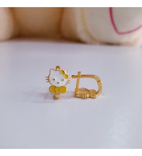 22 ayar altın kaplama mineli klipsli sarı tokalı sevimli kedi model gümüş çocuk küpesi