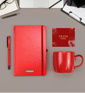 Kişiye Özel Kırmızı Defter & Mat Roller Kalem & Kırmızı Kupa Hediye Seti
