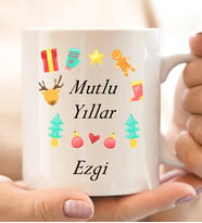 Kişiye Özel Yılbaşı Tasarımlı Beyaz Kupa
