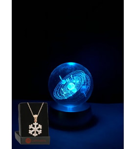 Gezegen Temalı Işıklı 3D Led Işıklı Cam Küre ve Kartanesi Kolye