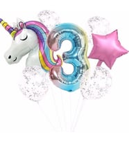 Pazariz  Unicorn Folyo Balon Doğum Günü Seti 3 Yaş