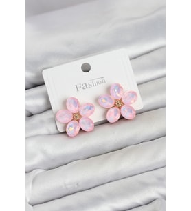 Pembe Renk Kristal Taşlı Çiçek Model Kadın Küpe TJ-BKP11931