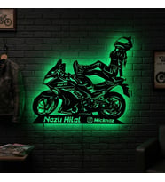 Kişiye veya Fotoğrafa Özel Led Işıklı Ahşap Hediyelik Motosiklet Tabloları, Dekor