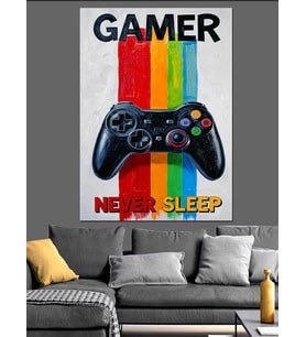 Oyun Konsolu Gamer Yazısı Dekoratif Kanvas - Mdf Ahşap Tablo