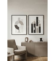 Modern Soyut Geometrik Desenler 2’li Ahşap Çerçeveli Tablo Seti