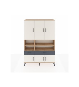 Arges Dolap 8 Raflı 2 Çekmeceli 6 Kapaklı 132x30x195 Çam-Aytaşı/Antrasit