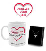 Kişiye Özel Mesajlı Kupa & Gümüş Renk Melek Kolye Hediye Seti