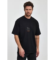 Erkek Oversize %100 Pamuk Pusula Baskılı T-shirt Siyah Edw040