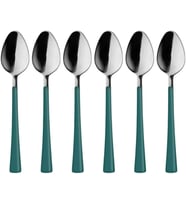 6 Parça Çay Kaşığı Seti, Paslanmaz Çelik, Gümüş Yeşil, 11 cm, 70 gram, El Yıkama