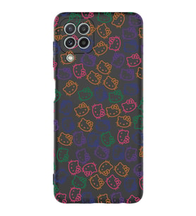 Samsung Galaxy M32 Uyumlu Lansman Kılıf Hello Kitty Tasarımlı İçi Kadife Kapak-Siyahyah (Şeffaf)
