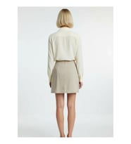 Kadın Yüksek Bel A-Line Mini Etek Beli Şeritli Toka Detaylı Gabardin Dokuma Rahat Günlük Modern
