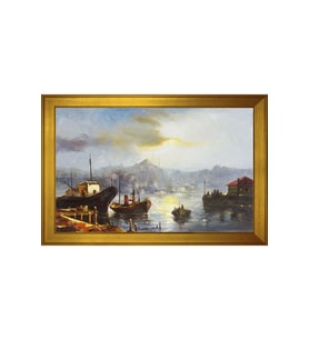 Balıkçı Tekneleri Motifli Kanvas Tablo 50 x 70 cm Gold Çerçeve