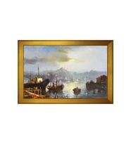 Balıkçı Tekneleri Motifli Kanvas Tablo 50 x 70 cm Gold Çerçeve