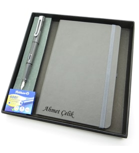 Signator® Codex  N299 Kişiye Özel Defterli Set - İsme Özel Gri Dolma Kalem + İsme Özel Gri Defter + Yedek Kartuş İsme Özel Kutusunda Hediyelik Set (Karışık)