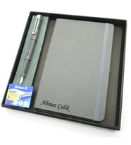 Signator® Codex  N299 Kişiye Özel Defterli Set - İsme Özel Gri Dolma Kalem + İsme Özel Gri Defter + Yedek Kartuş İsme Özel Kutusunda Hediyelik Set (Karışık)