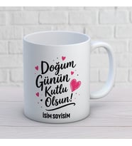 Kişiye Özel Doğum Günün Kutlu Olsun Baskılı Kupa – Kalp Detaylı İsimli Yaş Gün Hediyesi