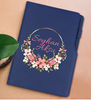 BK Gift Kişiye Özel Çiçek Tasarımlı Lacivert Termo Deri Not Defteri 15x21cm-23