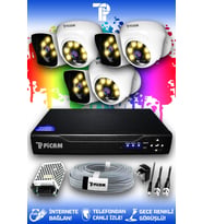 PICAM 6 Kameralı Kare 3 İç Kamera Set HDD'siz Full HD Renkli Gece Görüşlü Güvenlik Kamerası Sistemi