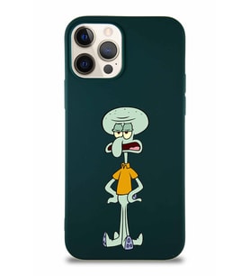 Apple iPhone 12 Pro Soft Premier Kapak Squidward Dokunaç Tasarımlı Silikon Kılıf - Yeşil (Şeffaf)
