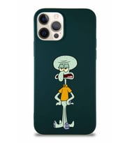 Apple iPhone 12 Pro Soft Premier Kapak Squidward Dokunaç Tasarımlı Silikon Kılıf - Yeşil (Şeffaf)
